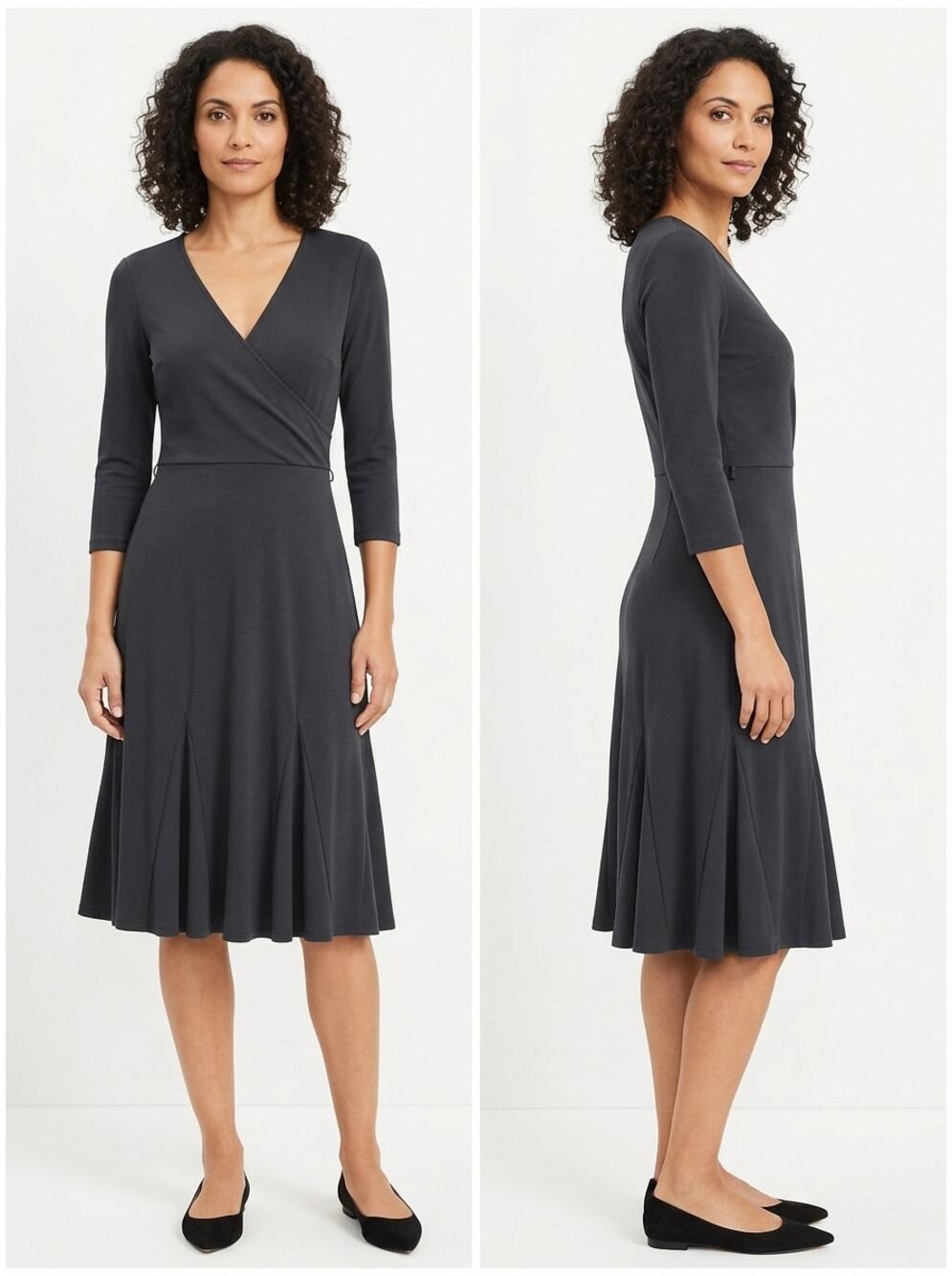 Ann Taylor Loft Charcoal Faux Wrap V-Neck 3/4 Sleeve Dress Women Size 0P